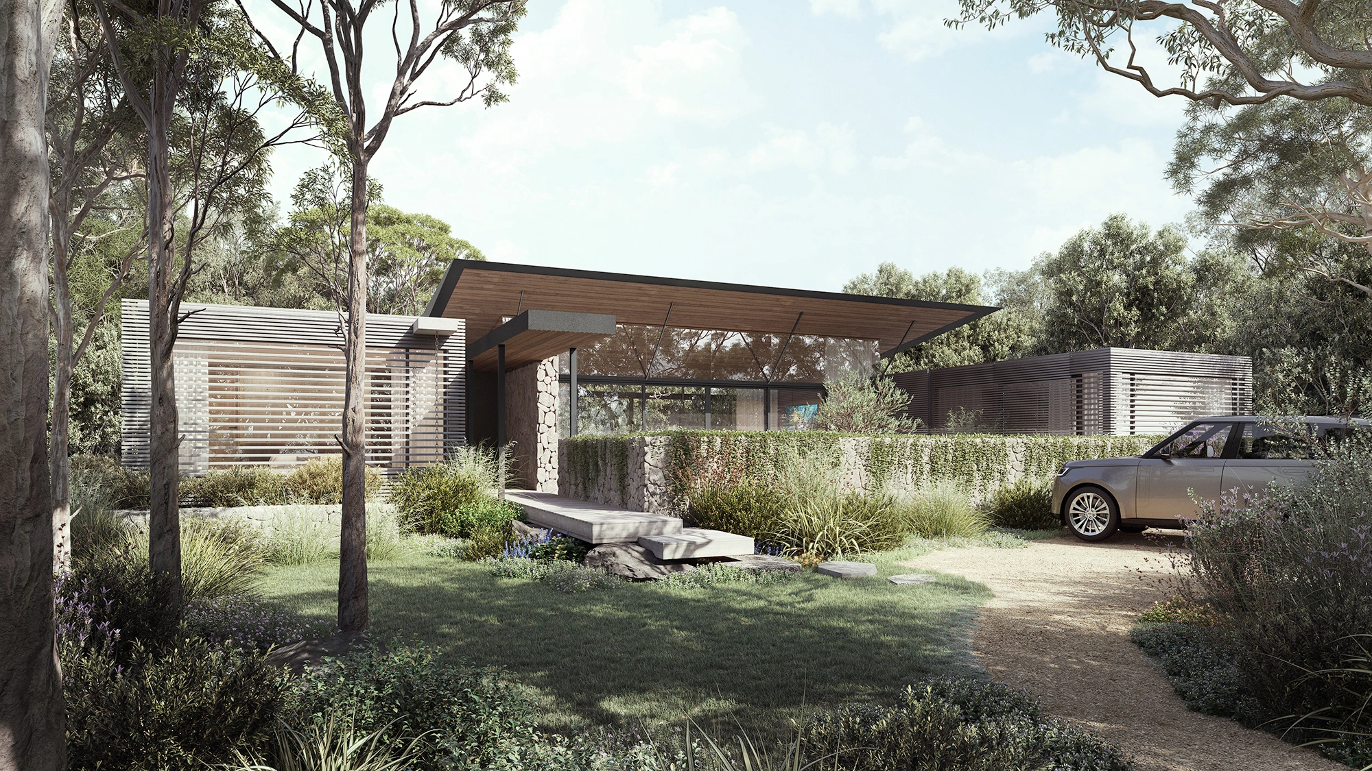 Front facade rendering for The Farm Wongarra at Anglesea